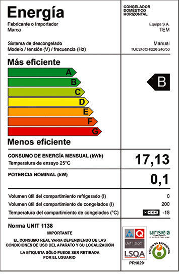 FREEZER TEM HORIZ. TUC240CH